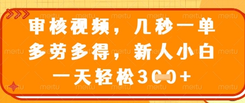 最新审核视频，几秒一单，多劳多得，新人小白一天轻松3张【揭秘】