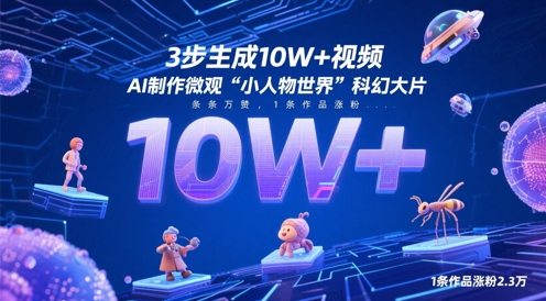 3步生成10W+视频，AI制作微观“小人物世界”科幻大片，条条万赞，1条作品涨粉2.3W