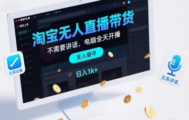 淘宝无人直播带货，不需要出镜，不需要讲话，电脑全天开播，轻松上手，日入1k+【揭秘】