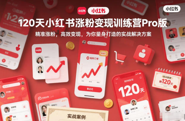 120天小红书涨粉变现训练营Pro版，精准涨粉，高效变现，为你量身打造的实战解决方案